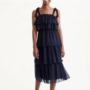 J. Crew Navy Swiss dot tiered dress